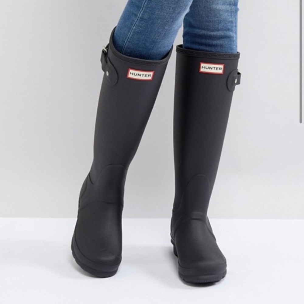 Matte black hunter boots